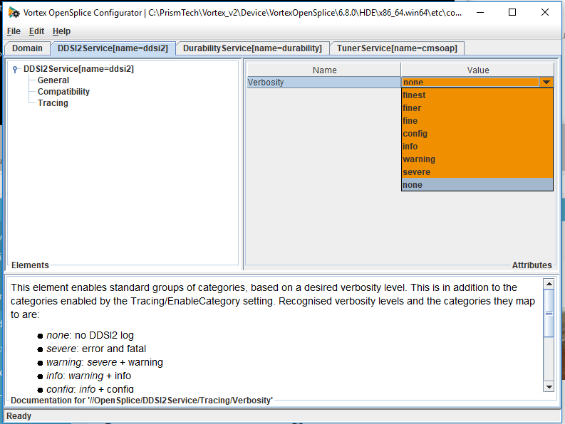 changing ddsi2 logging using the osplconf tool