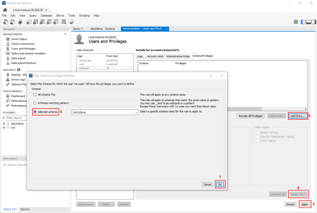 Adding a new user with MySQL Workbench