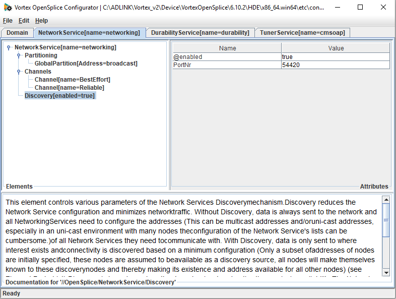Screen shot of the opensplice configuration tool showing how to set networking ports