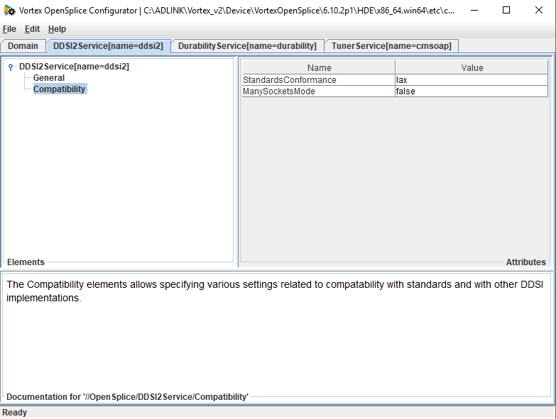 screenshot of OpenSplice configuration tool showing setting ManySocketsMode